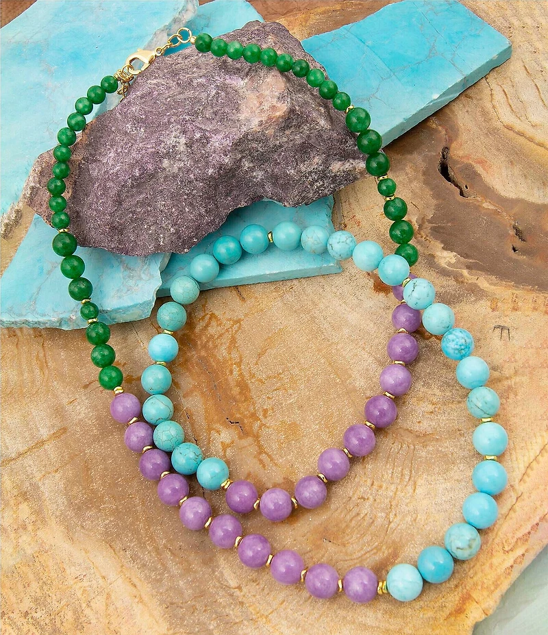 Barse Seville Genuine Stone Color Block Long Strand Necklace