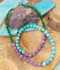 Barse Seville Genuine Stone Color Block Long Strand Necklace