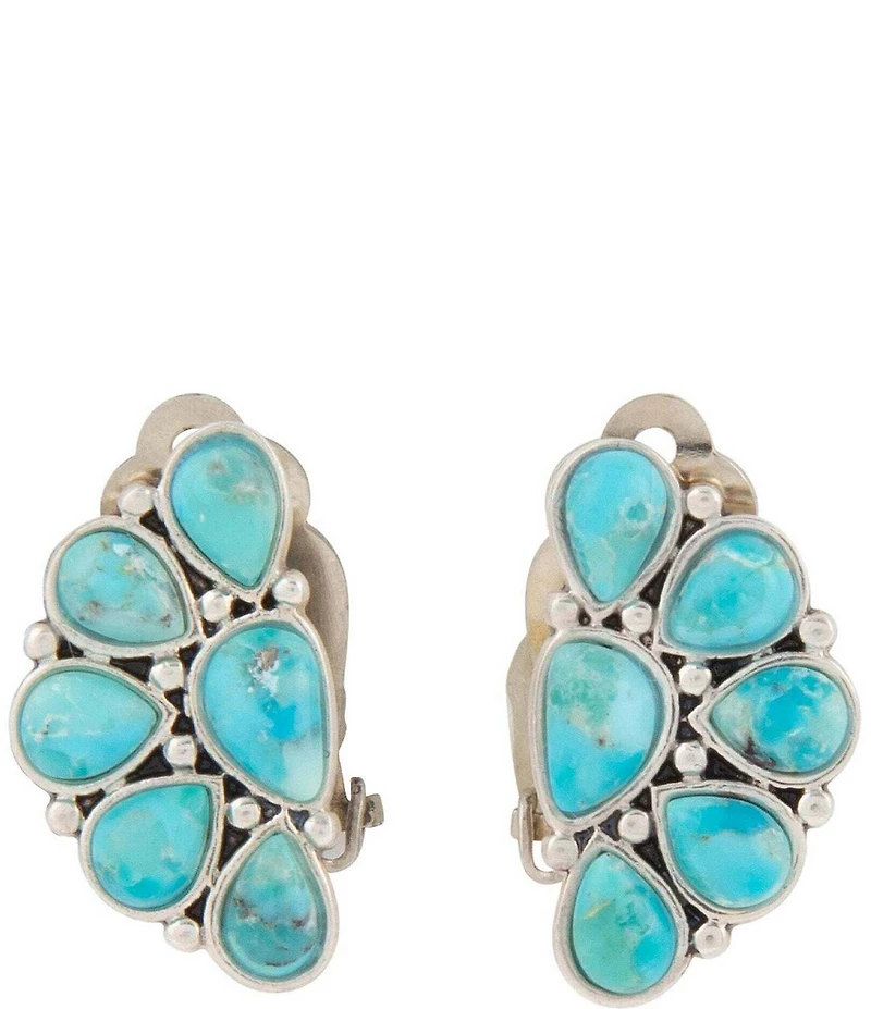 Barse Silver & Genuine Turquoise Durango Clip Earrings