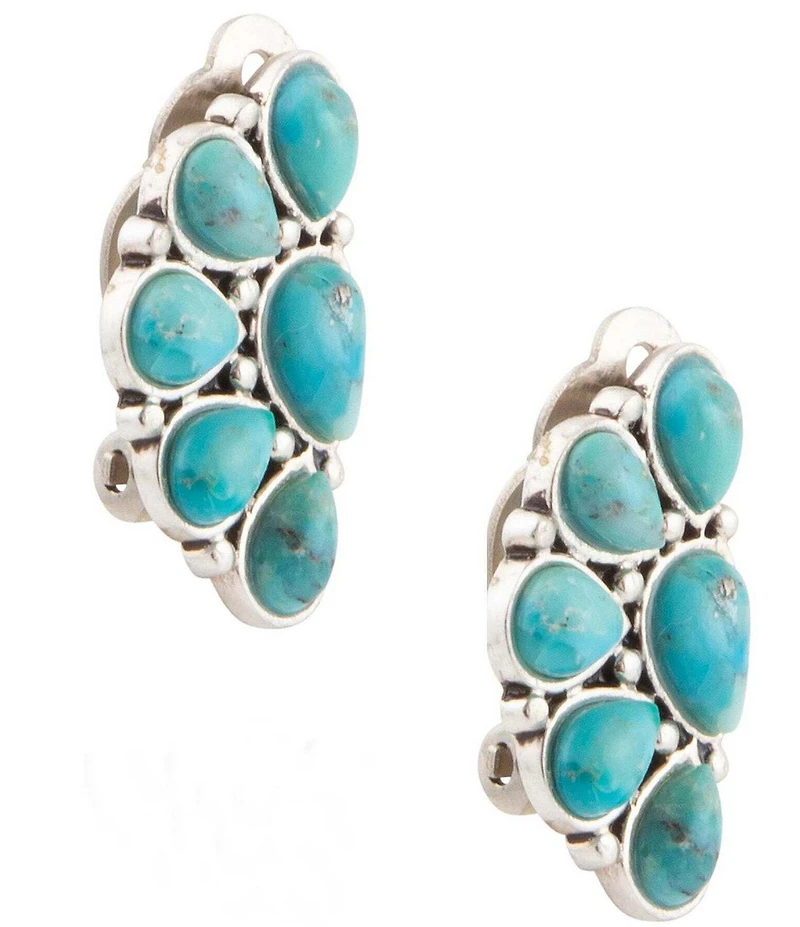 Barse Silver & Genuine Turquoise Durango Clip Earrings