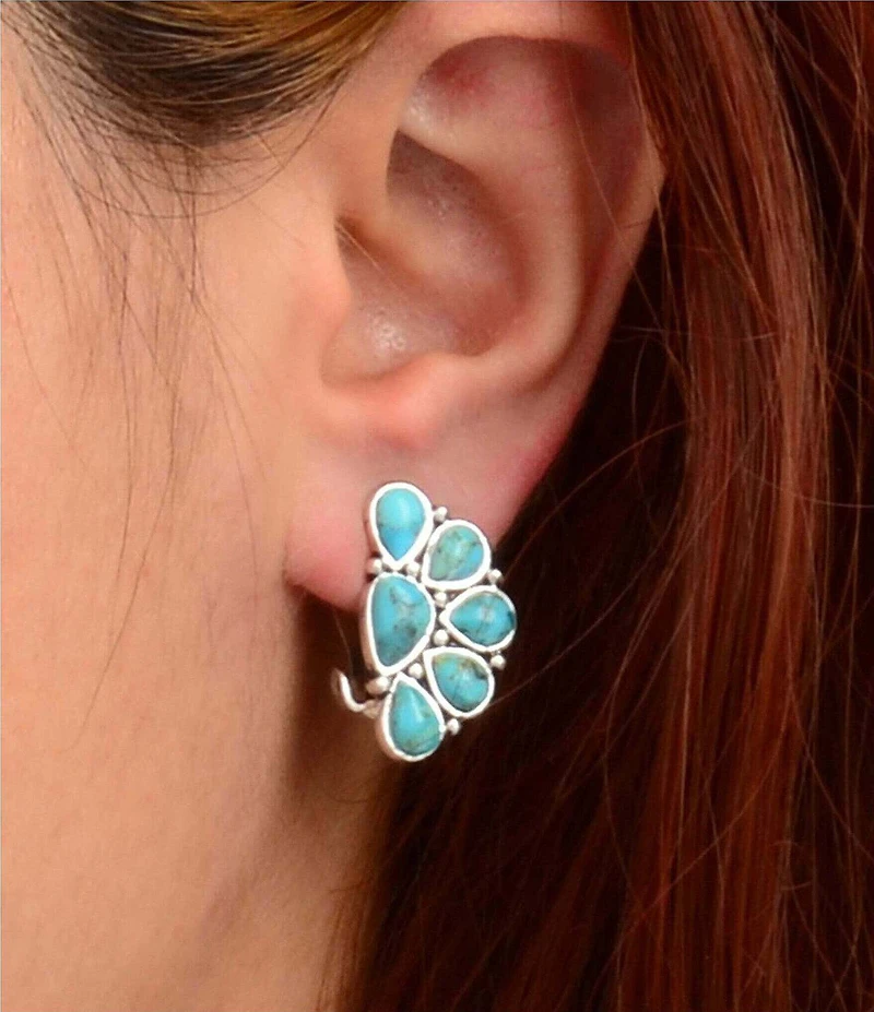 Barse Silver & Genuine Turquoise Durango Clip Earrings