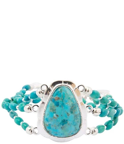 Barse Silver And Genuine Stone Adjustable Desert Plume Line Bracelet