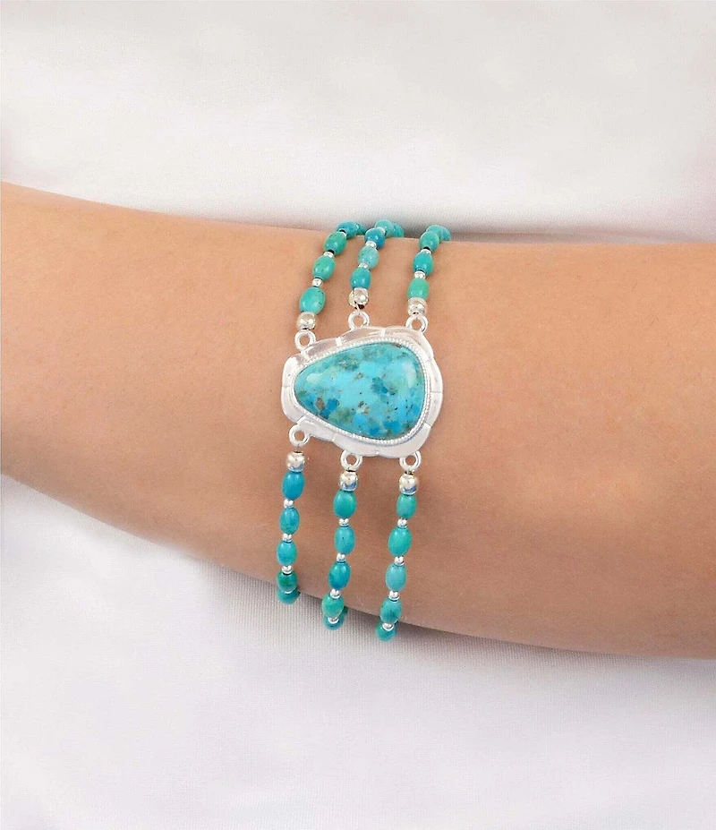 Barse Silver And Genuine Stone Adjustable Desert Plume Line Bracelet