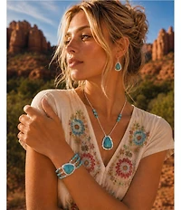 Barse Silver And Genuine Stone Adjustable Desert Plume Line Bracelet
