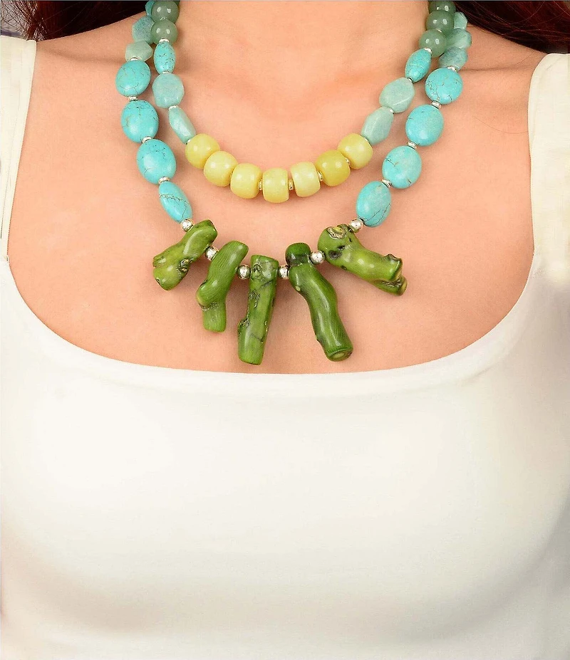 Barse Silver And Genuine Stone Coastal Grove Statement Necklace