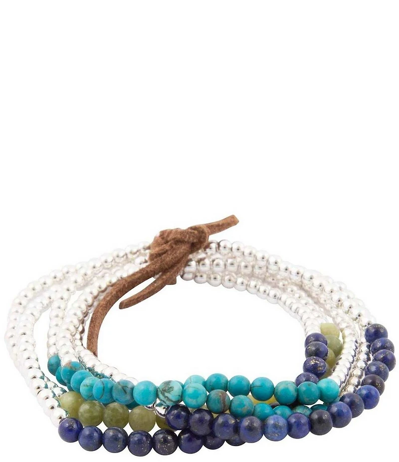 Barse Silver And Genuine Stone Coastal Grove Stretch Bracelet Set