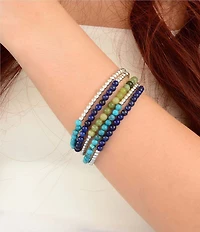 Barse Silver And Genuine Stone Coastal Grove Stretch Bracelet Set