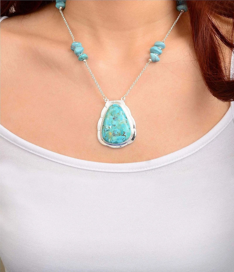Barse Silver And Genuine Stone Desert Plume Short Pendant Necklace