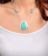 Barse Silver And Genuine Stone Desert Plume Short Pendant Necklace
