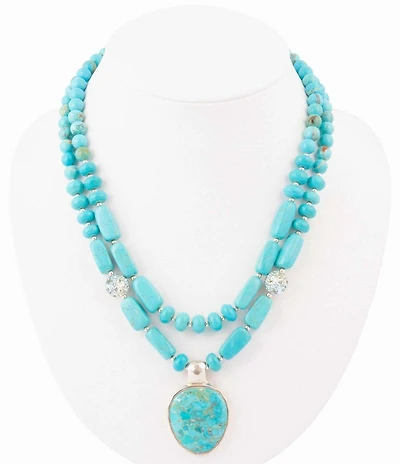 Barse Nashville Silver And Genuine Stone Two Row Pendant Statement Necklace
