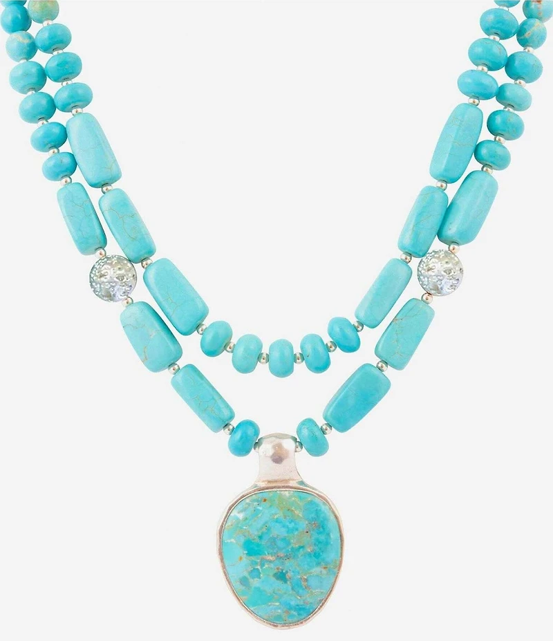 Barse Nashville Silver And Genuine Stone Two Row Pendant Statement Necklace