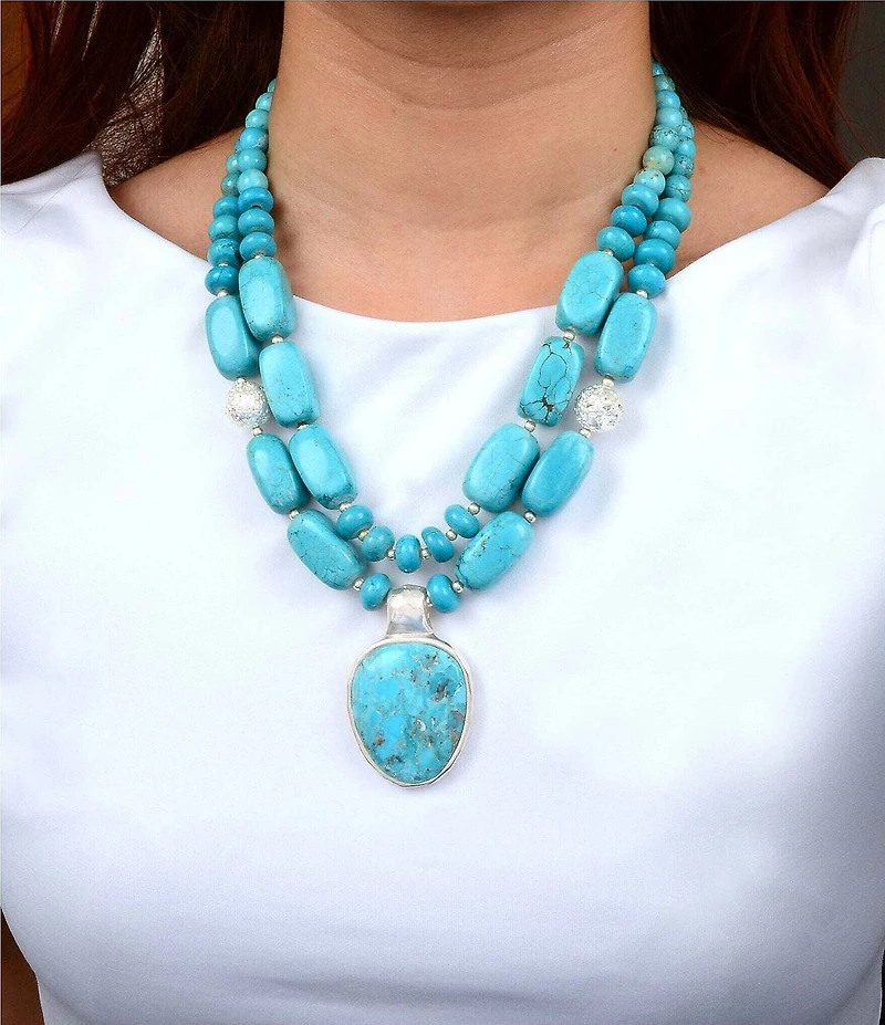 Barse Nashville Silver And Genuine Stone Two Row Pendant Statement Necklace