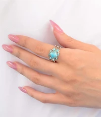 Barse Silver And Genuine Turquoise Austin Band Ring