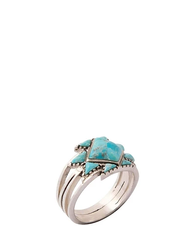 Barse Silver And Genuine Turquoise Austin Band Ring