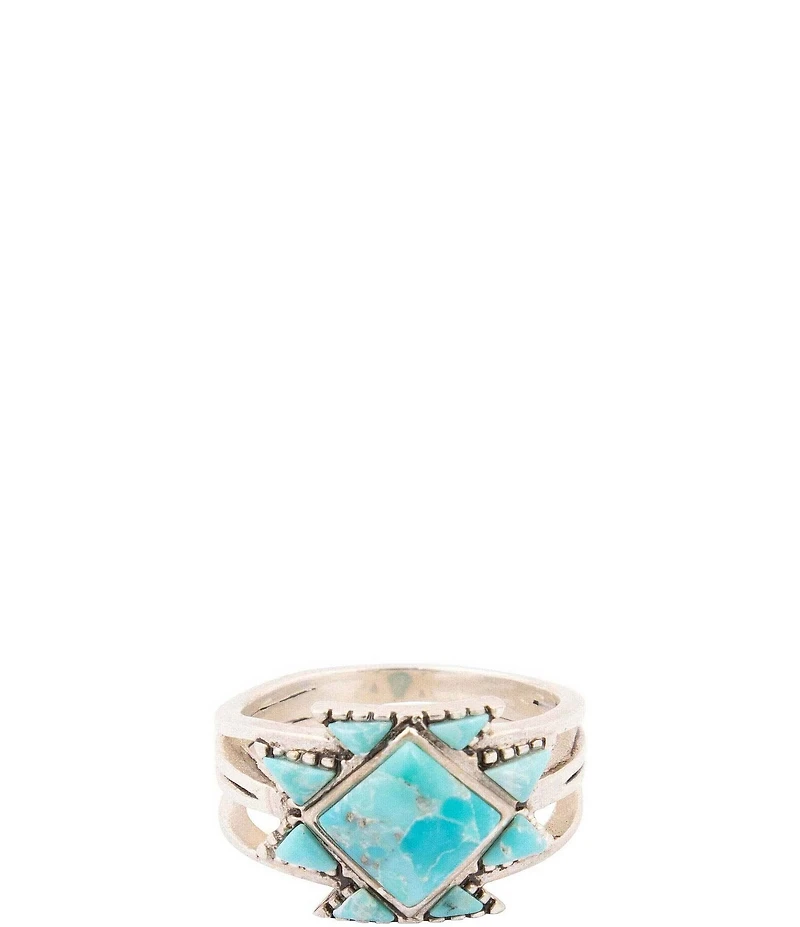 Barse Silver And Genuine Turquoise Austin Band Ring