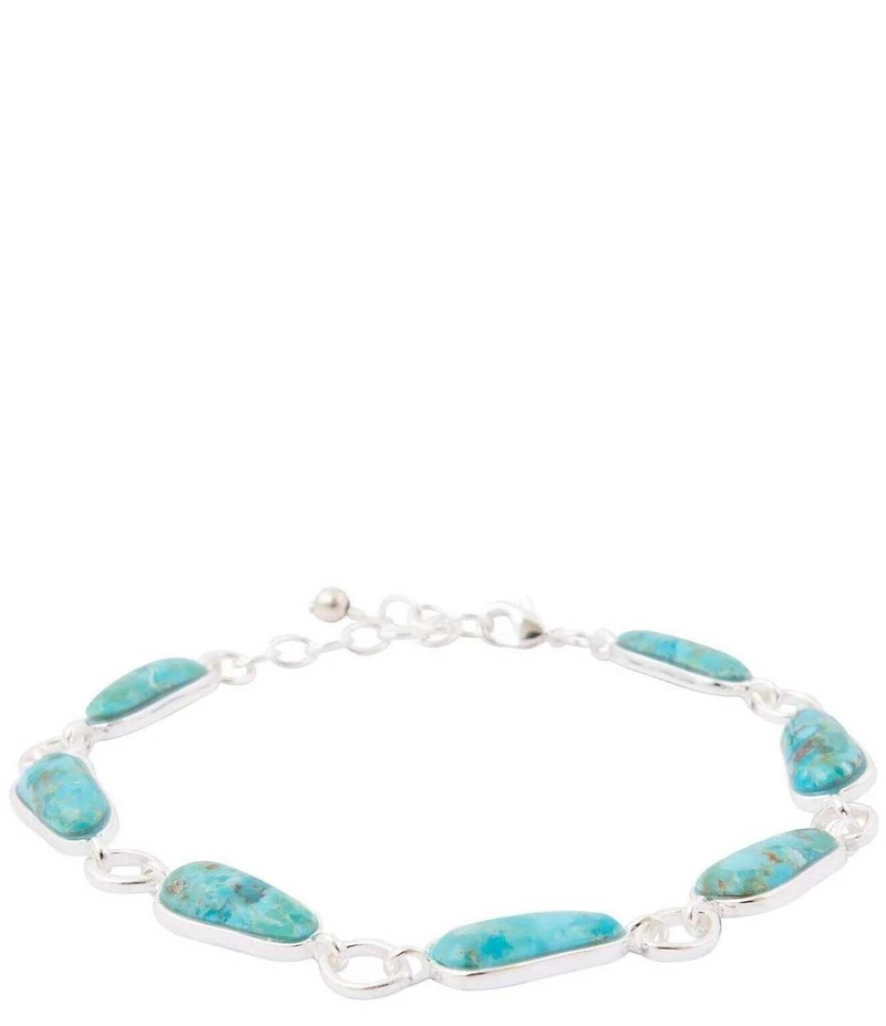 Barse Silver And Genuine Turquoise Biwa Adjustable Line Bracelet