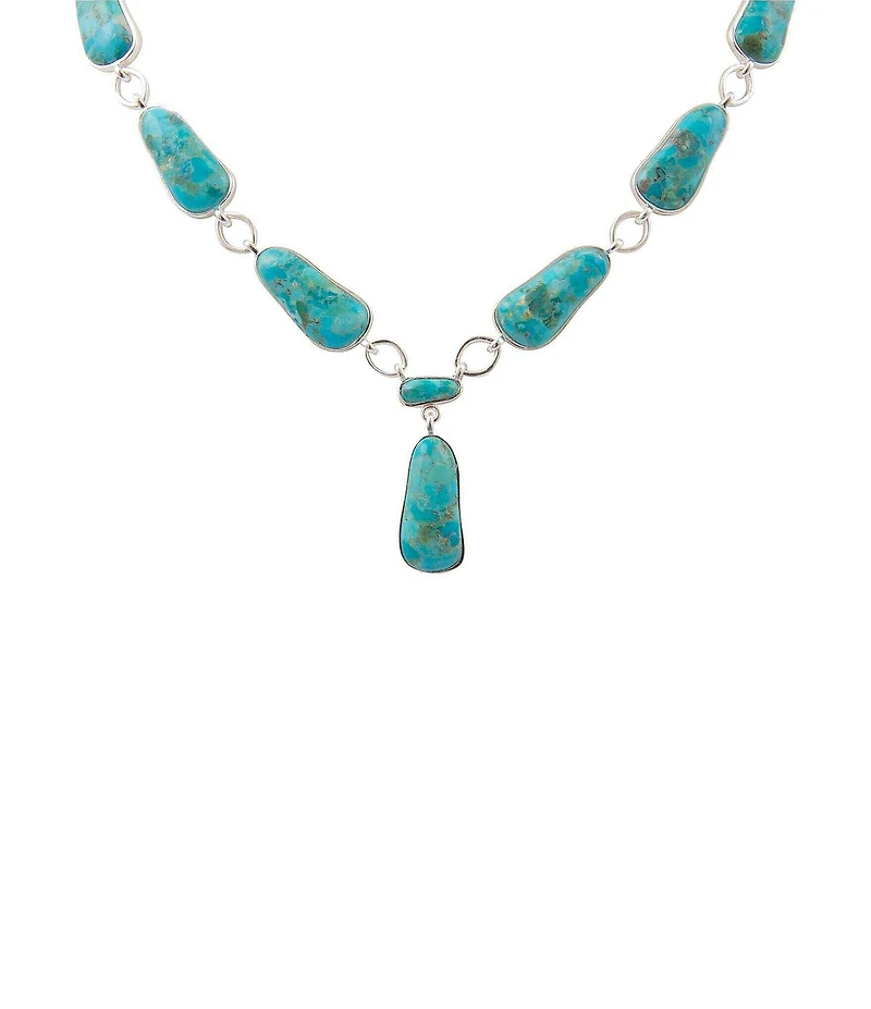 Barse Silver And Genuine Turquoise Biwa Y Necklace