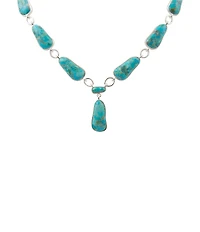 Barse Silver And Genuine Turquoise Biwa Y Necklace
