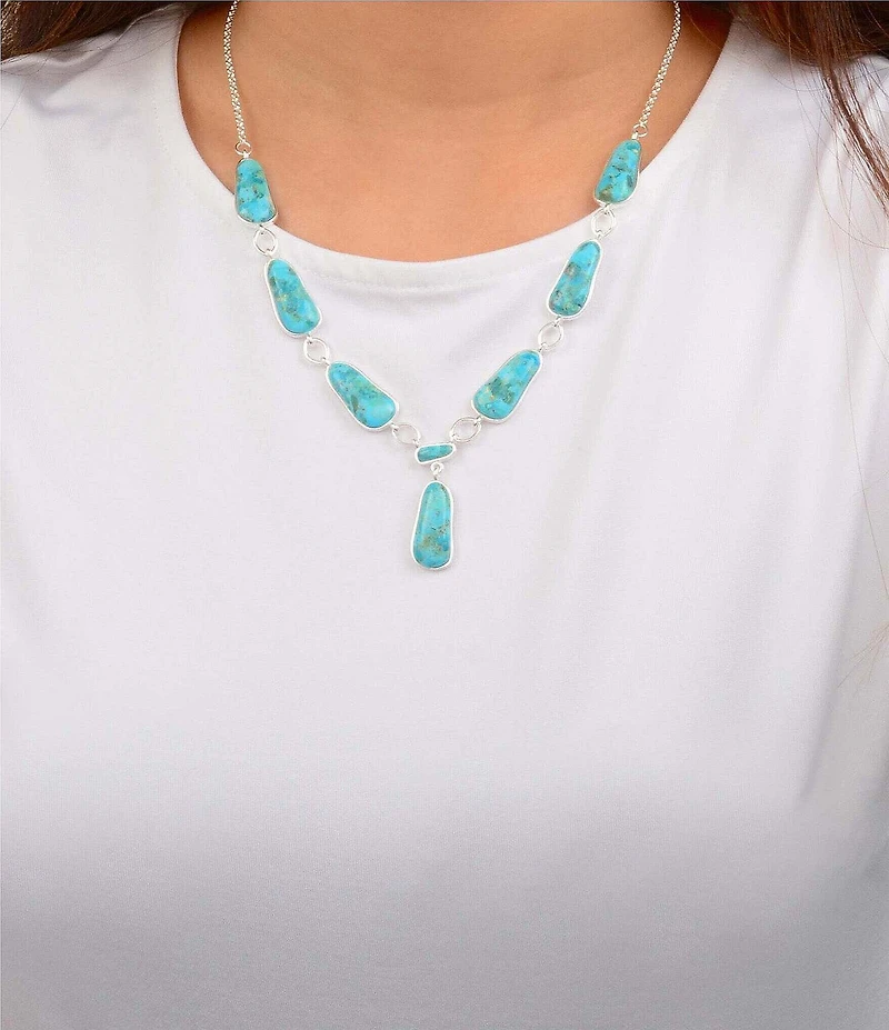 Barse Silver And Genuine Turquoise Biwa Y Necklace
