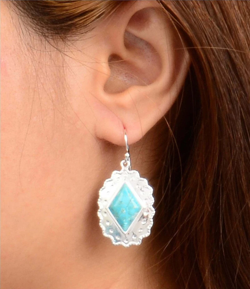 Barse Bronco Silver And Genuine Turquoise Drop Earrings