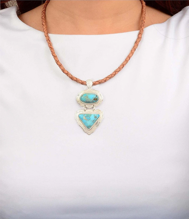 Barse Silver And Genuine Turquoise Bronco Short Pendant Necklace