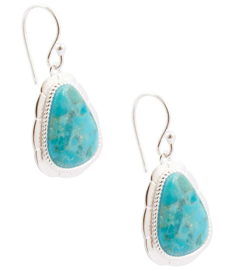 Barse Silver And Genuine Turquoise Desert Plume Drop Earrings