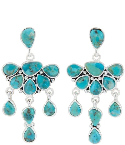 Barse Silver And Genuine Turquoise Durango Chandelier Earrings