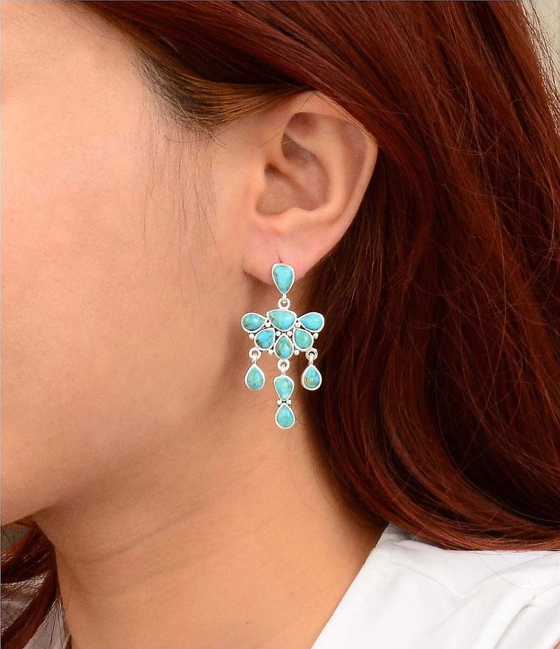 Barse Silver And Genuine Turquoise Durango Chandelier Earrings
