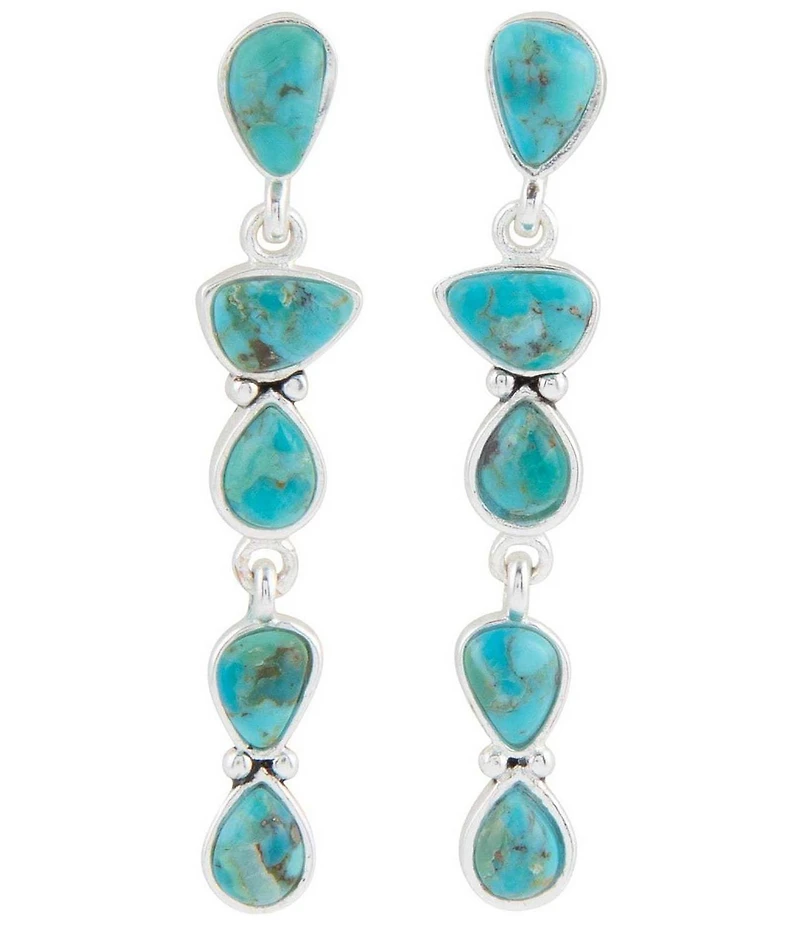 Barse Silver And Genuine Turquoise Durango Linear Earrings