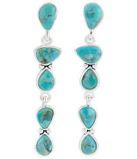 Barse Silver And Genuine Turquoise Durango Linear Earrings