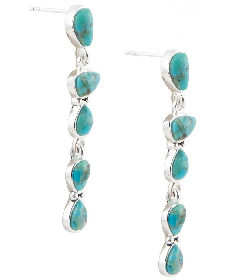 Barse Silver And Genuine Turquoise Durango Linear Earrings