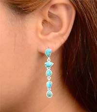Barse Silver And Genuine Turquoise Durango Linear Earrings