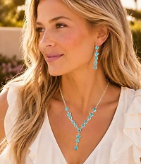 Barse Durango Silver And Genuine Turquoise Linear Earrings