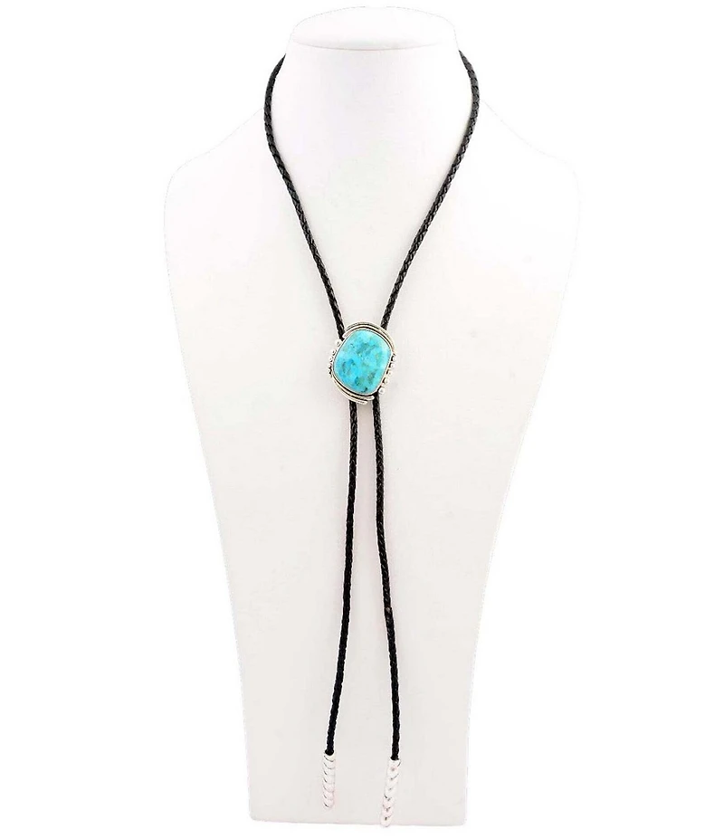Barse Silver And Genuine Turquoise Houston Bolo Adjustable Y Necklace