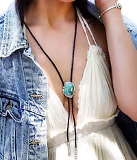 Barse Silver And Genuine Turquoise Houston Bolo Adjustable Y Necklace
