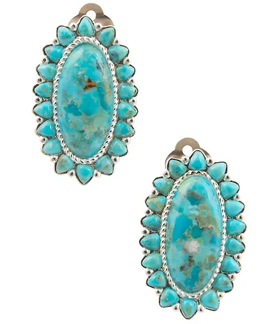 Barse Silver And Genuine Turquoise Oasis Royale Drop Clip Earrings