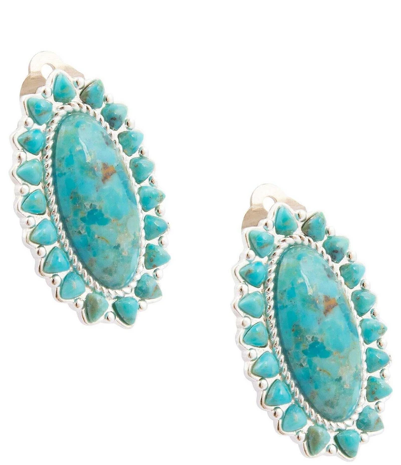 Barse Silver And Genuine Turquoise Oasis Royale Drop Clip Earrings