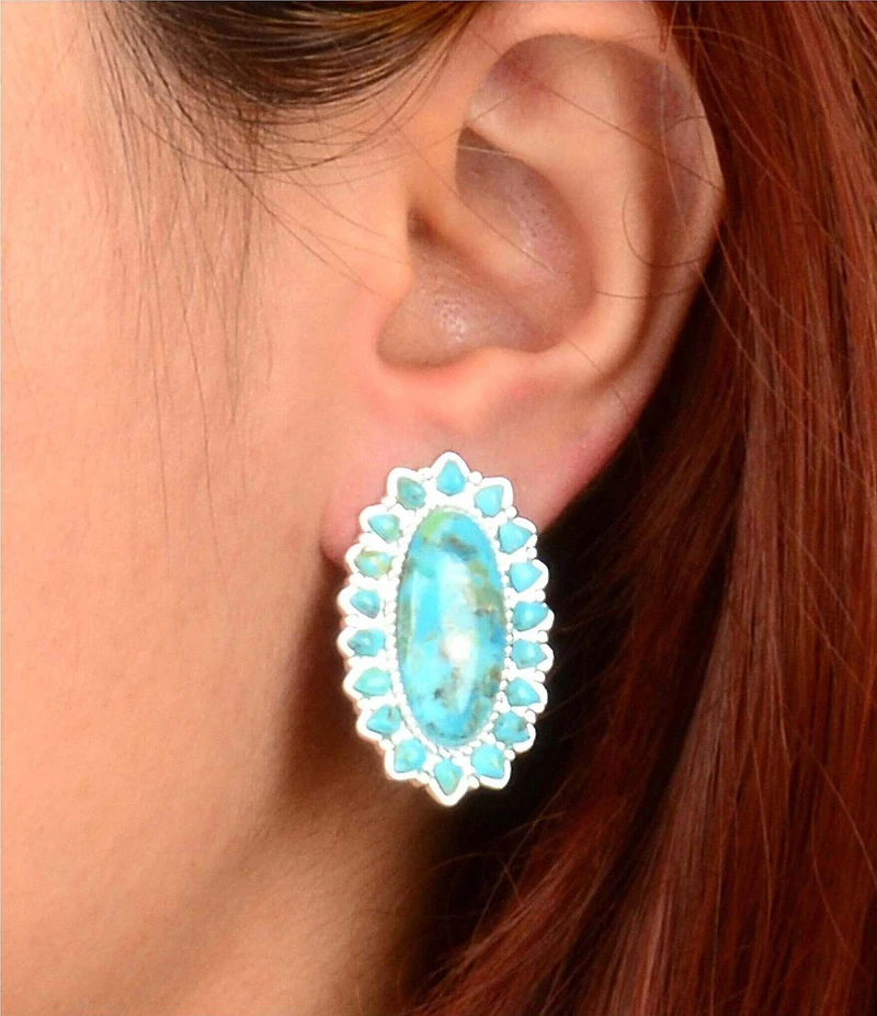 Barse Silver And Genuine Turquoise Oasis Royale Drop Clip Earrings