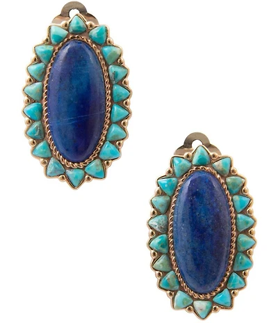 Barse Oasis Royale Silver And Genuine Turquoise Drop Clip Earrings