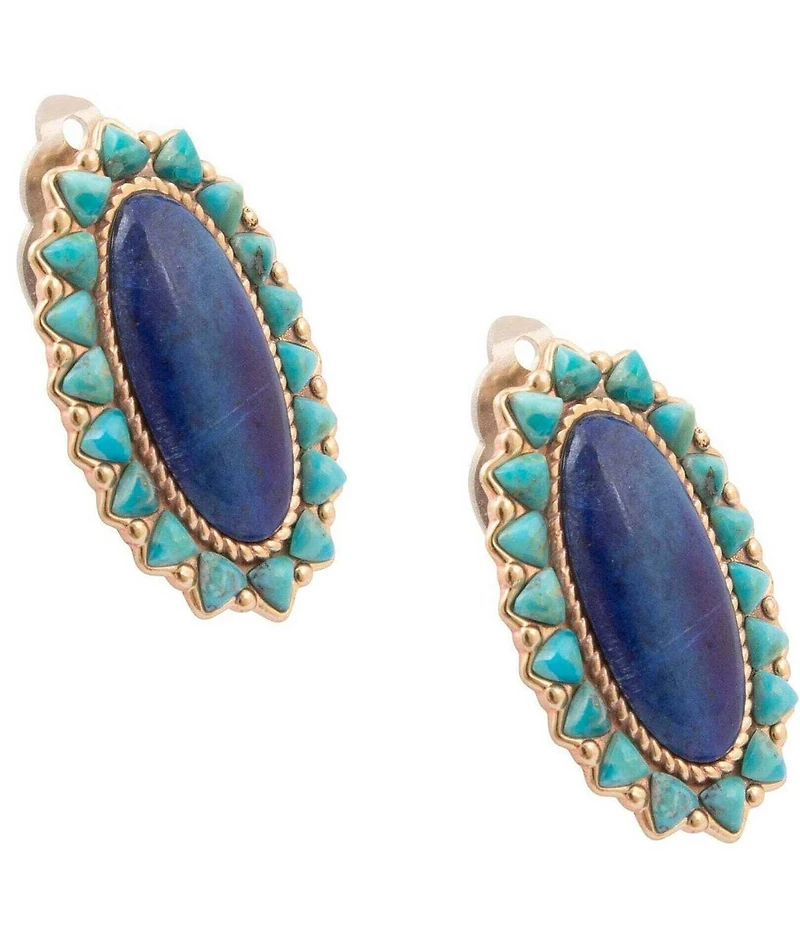 Barse Oasis Royale Silver And Genuine Turquoise Drop Clip Earrings