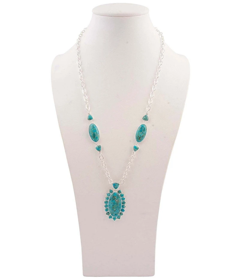 Barse Silver And Genuine Turquoise Oasis Royale Long Pendant Necklace
