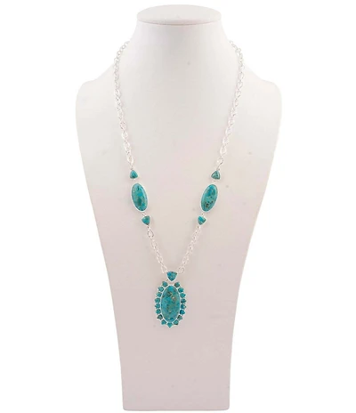 Barse Silver And Genuine Turquoise Oasis Royale Long Pendant Necklace