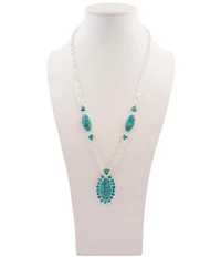 Barse Silver And Genuine Turquoise Oasis Royale Long Pendant Necklace