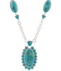 Barse Silver And Genuine Turquoise Oasis Royale Long Pendant Necklace