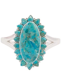 Barse Silver And Genuine Turquoise Oasis Royale Statement Cuff Bracelet