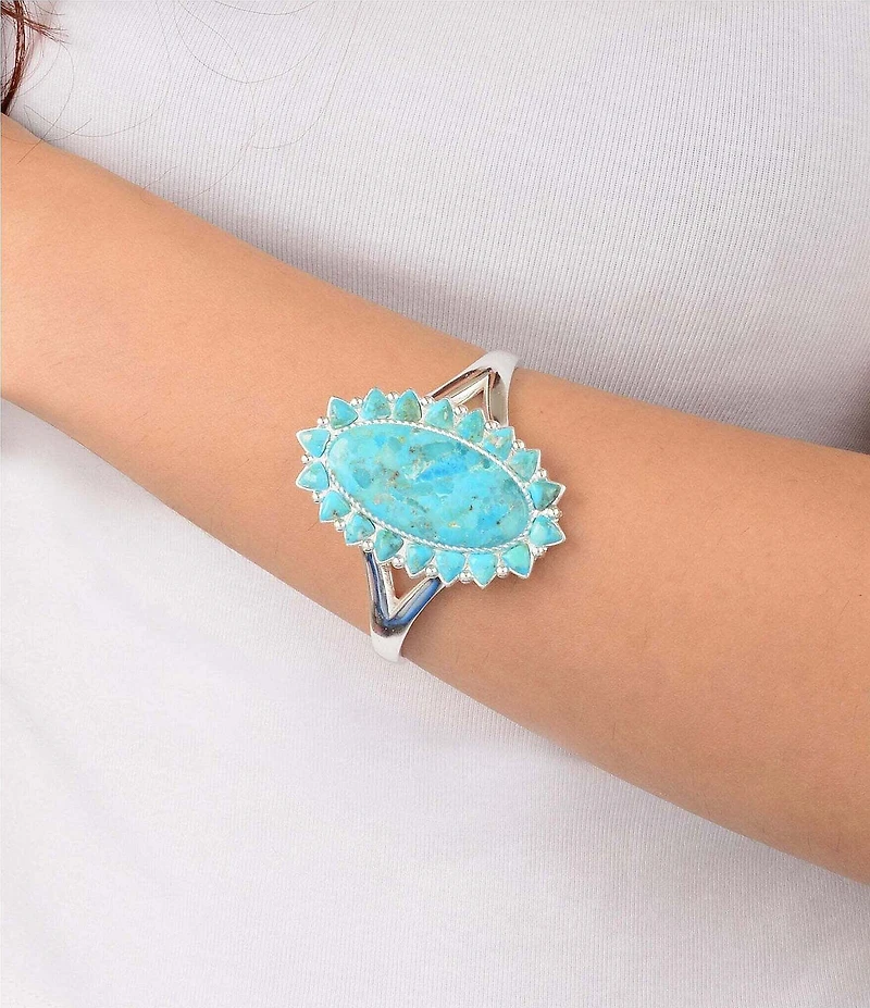 Barse Silver And Genuine Turquoise Oasis Royale Statement Cuff Bracelet