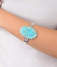Barse Silver And Genuine Turquoise Oasis Royale Statement Cuff Bracelet