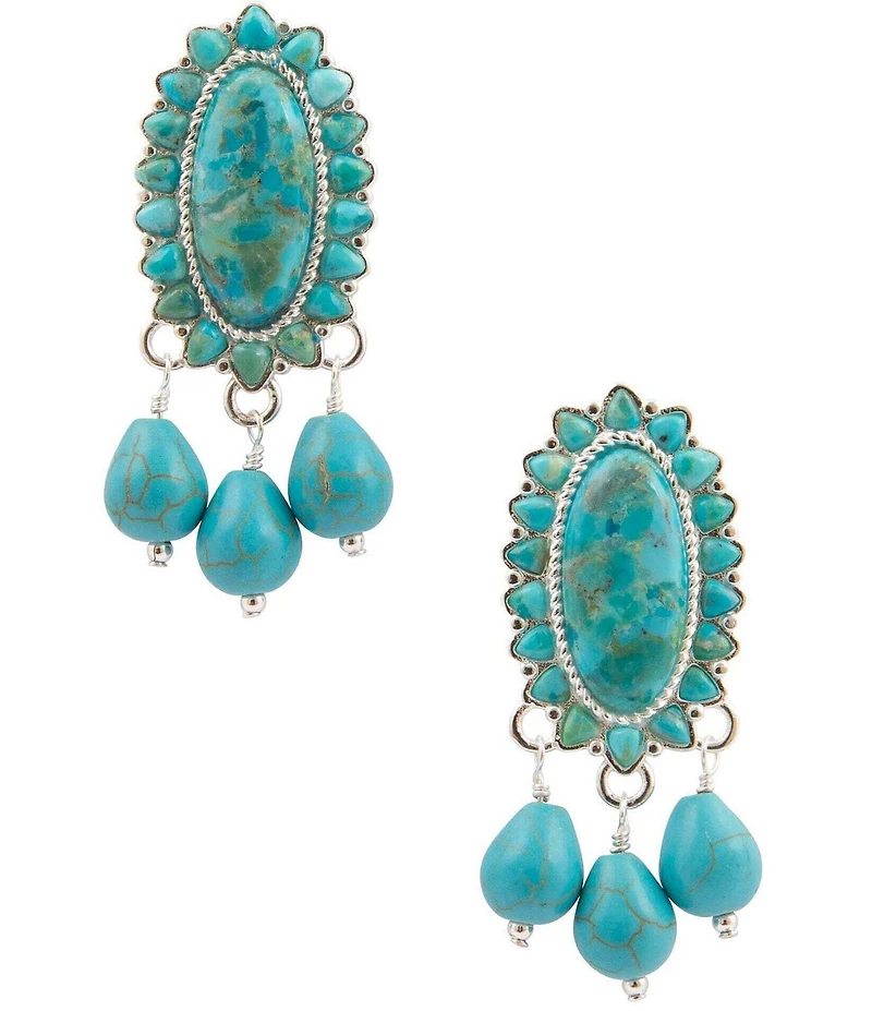 Barse Silver And Genuine Turquoise Oasis Royale Statement Drop Earrings