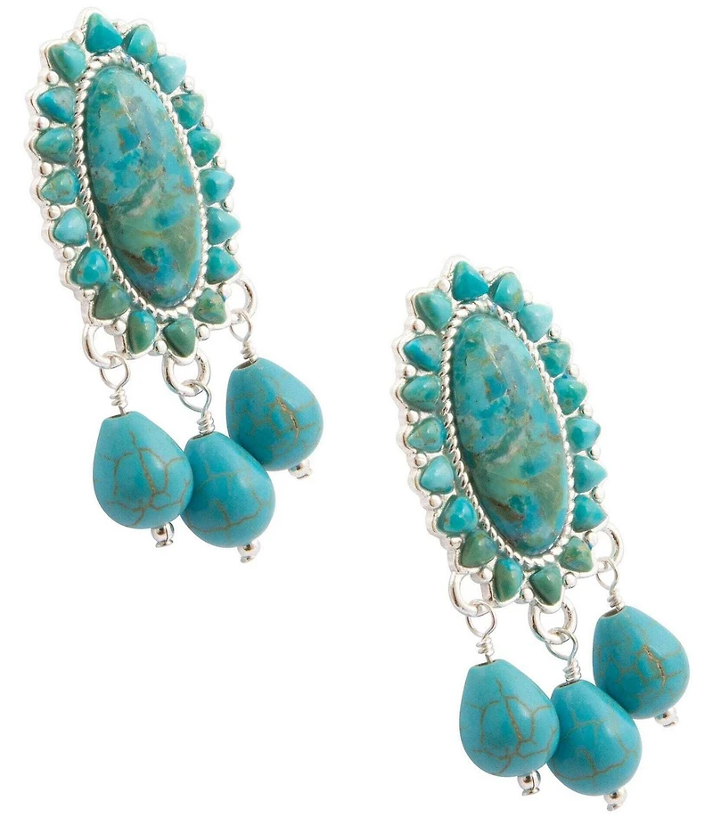 Barse Silver And Genuine Turquoise Oasis Royale Statement Drop Earrings