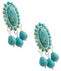 Barse Silver And Genuine Turquoise Oasis Royale Statement Drop Earrings